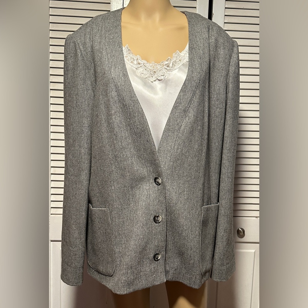 Liz Claiborne Gray Wool Blazer Jacket Women’s Size 18